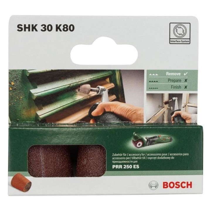 Lot de 3 abrasifs coniques Bosch PRR 30mm G80 pour poncer bois, métal
