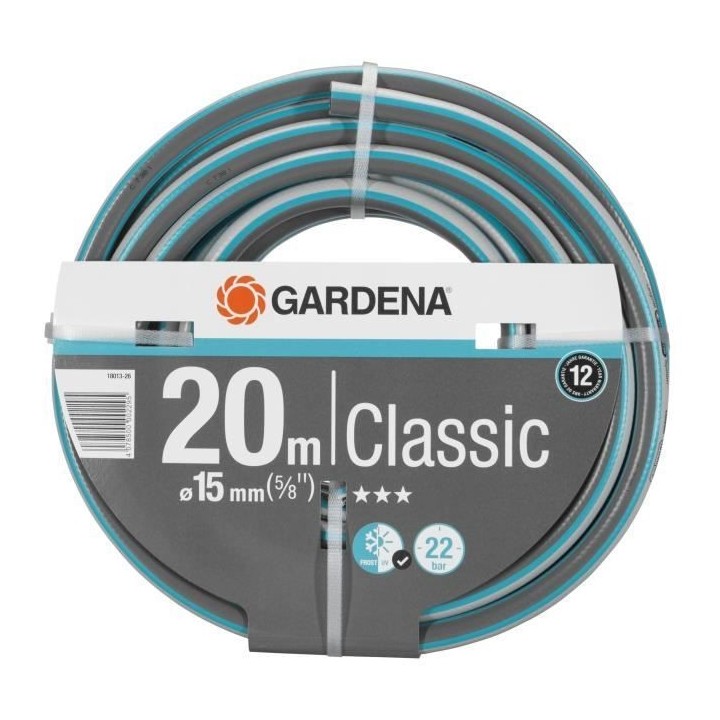 Tuyau d'arrosage Classic GARDENA - Longueur 20m - Ø15mm - Haute rési