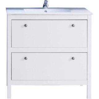 OLE Meuble salle de bain avec vasque - Mélaminé - Décor Blanc mat -