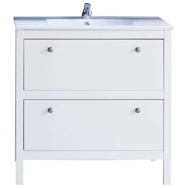 OLE Meuble salle de bain avec vasque - Mélaminé - Décor Blanc mat -