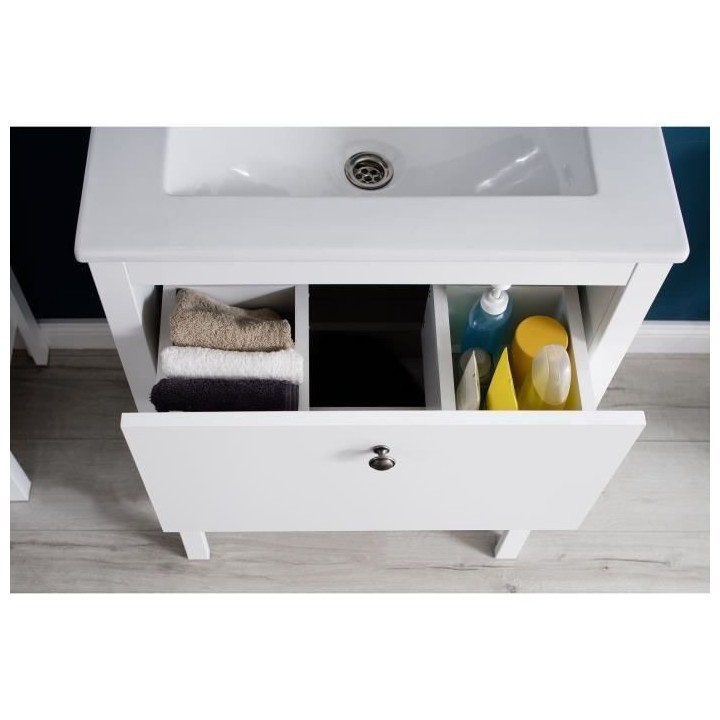 OLE Meuble salle de bain avec vasque - Mélaminé - Décor Blanc mat -