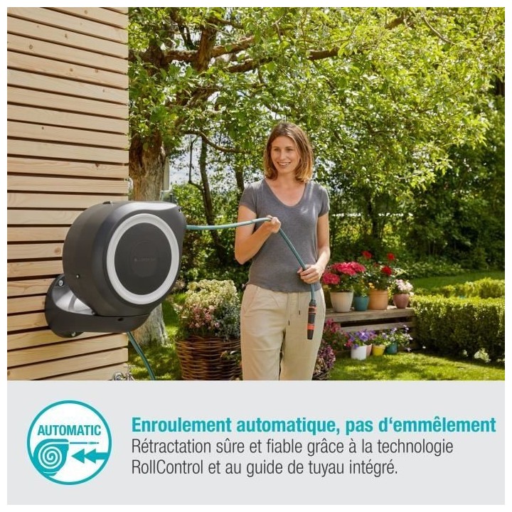 GARDENA Dévidoir automatique mural RollUp S 15 m