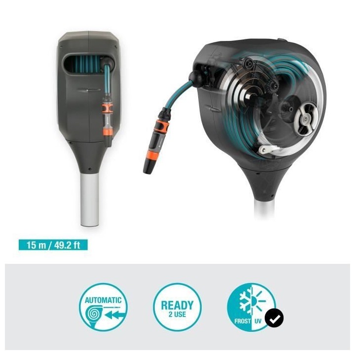 Dévidoir automatique GARDENA RollUp S 15m liseret blanc - Kit complet