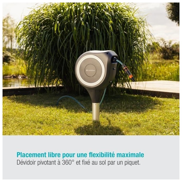 Dévidoir automatique GARDENA RollUp S 15m liseret blanc - Kit complet