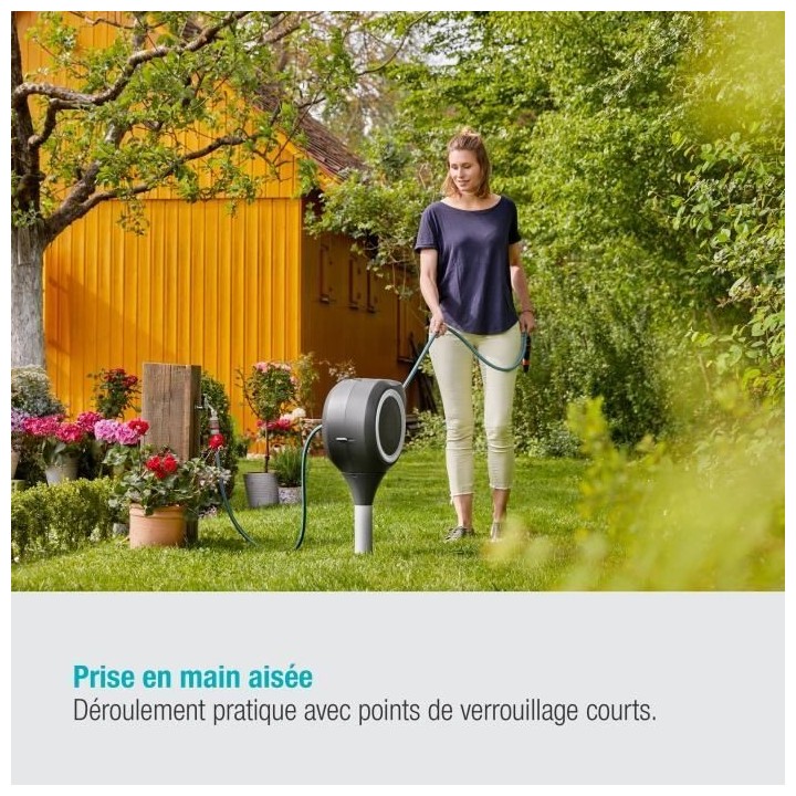 Dévidoir automatique GARDENA RollUp S 15m liseret blanc - Kit complet