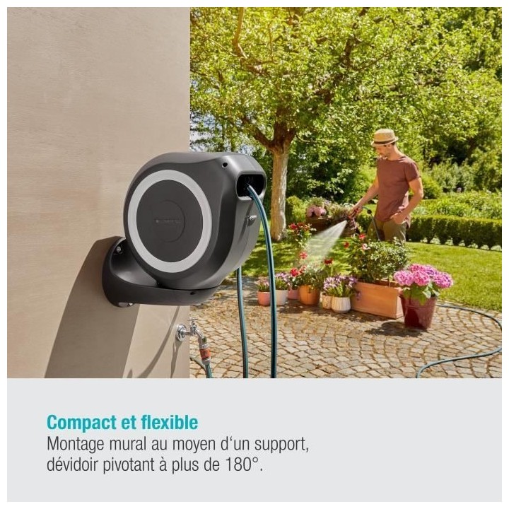 Dévidoir automatique mural RollUp M GARDENA - Longueur 20m - Ø11mm -