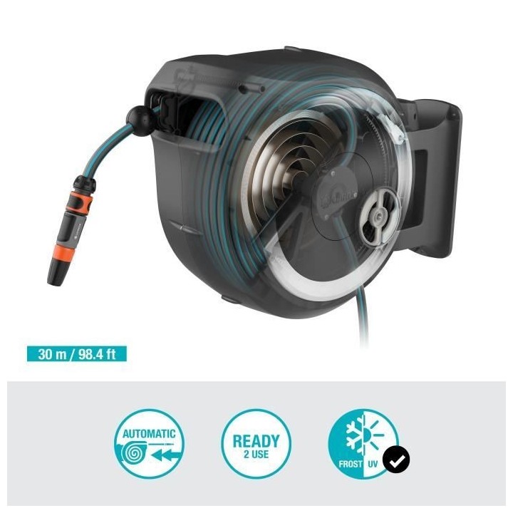 Dévidoir automatique mural GARDENA RollUp L - Longueur 30m - Ø13mm -