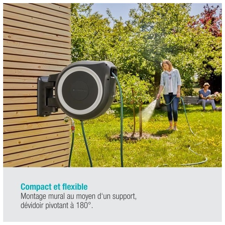 Dévidoir automatique mural GARDENA RollUp L - Longueur 30m - Ø13mm -