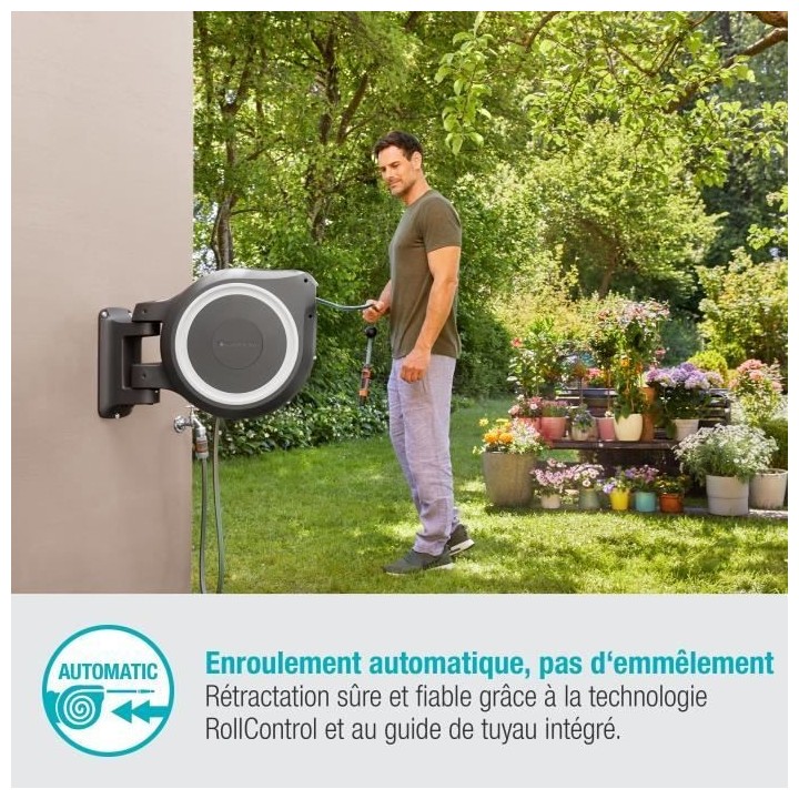 Dévidoir automatique mural GARDENA RollUp L - Longueur 30m - Ø13mm -
