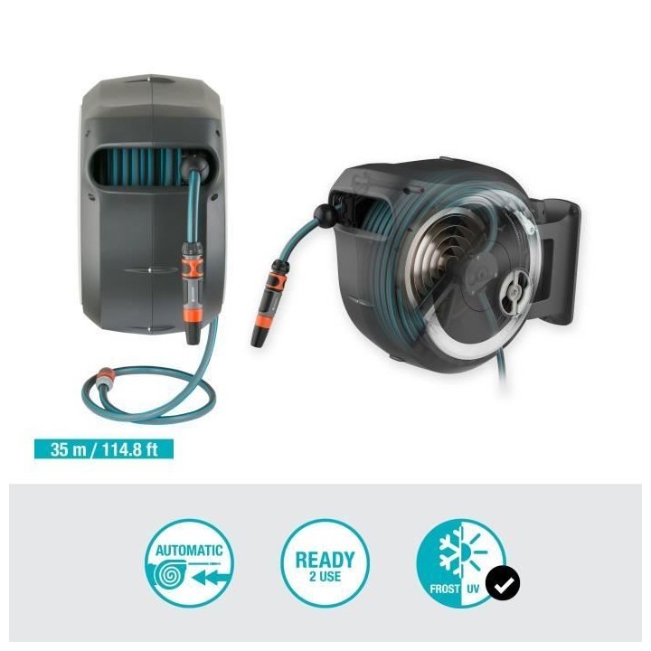 Dévidoir automatique mural RollUp XL GARDENA - 35m - Ø13mm - Liseret