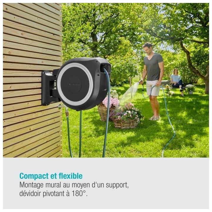 Dévidoir automatique mural RollUp XL GARDENA - 35m - Ø13mm - Liseret