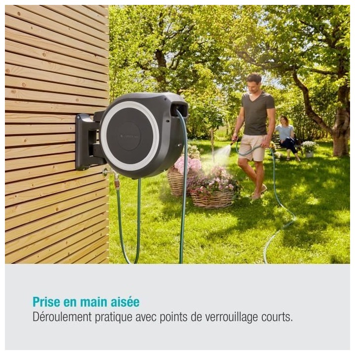 Dévidoir automatique mural RollUp XL GARDENA - 35m - Ø13mm - Liseret