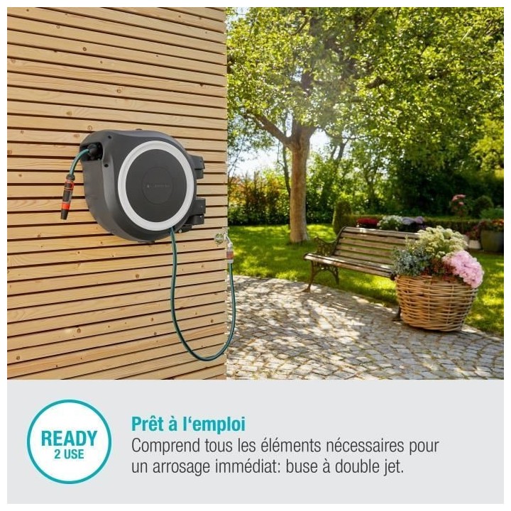 Dévidoir automatique mural RollUp XL GARDENA - 35m - Ø13mm - Liseret