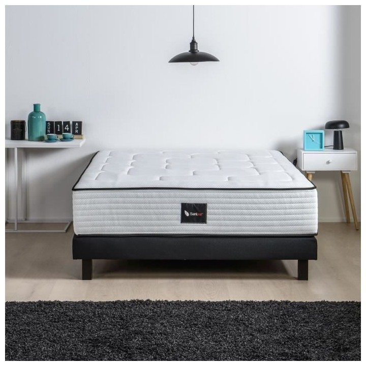 DEKO DREAM Ensemble matelas + sommier bois massif 160 x 200 - 700 ress
