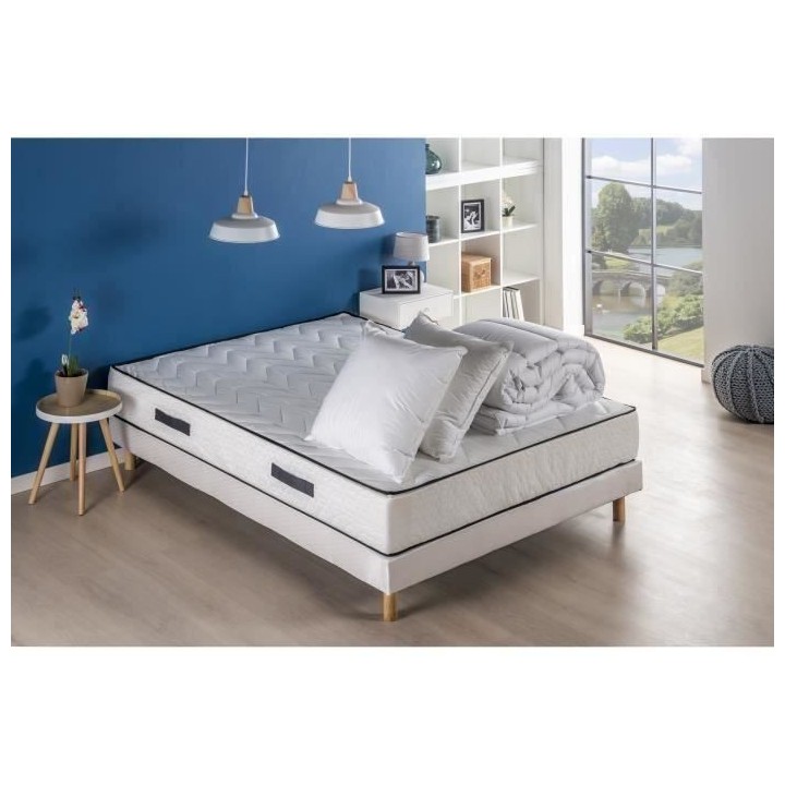 Pack pret a dormir - Matelas + Sommier 140x190 cm - Ressorts ensachés