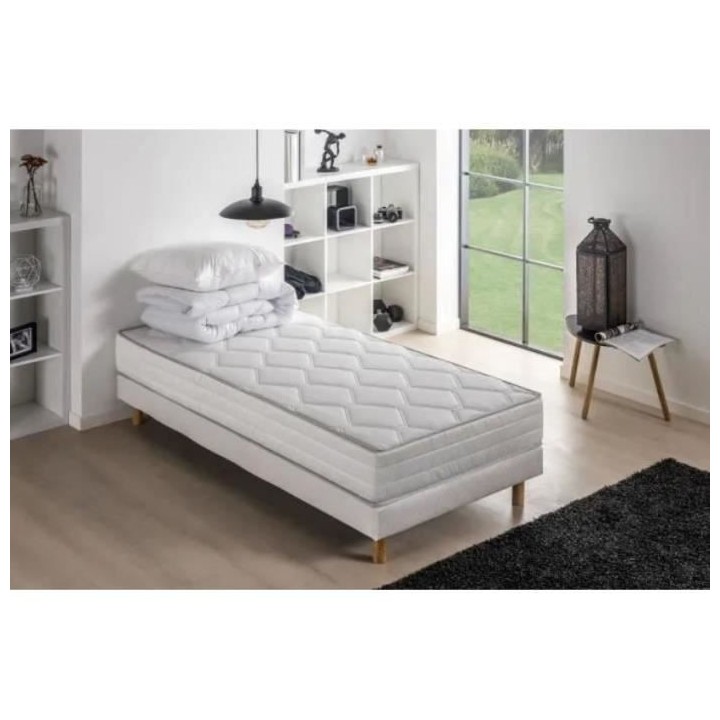 Pack pret a dormir Matelas + Sommier 90 x 190 cm + Couette + Oreiller