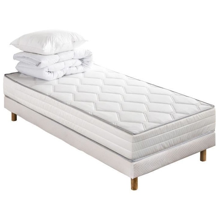 Pack pret a dormir Matelas + Sommier 90 x 190 cm + Couette + Oreiller