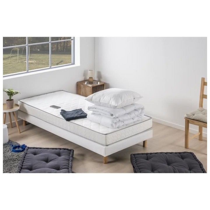 Pack pret a dormir Matelas 90x190 cm + Sommier + Couette + 1 oreiller