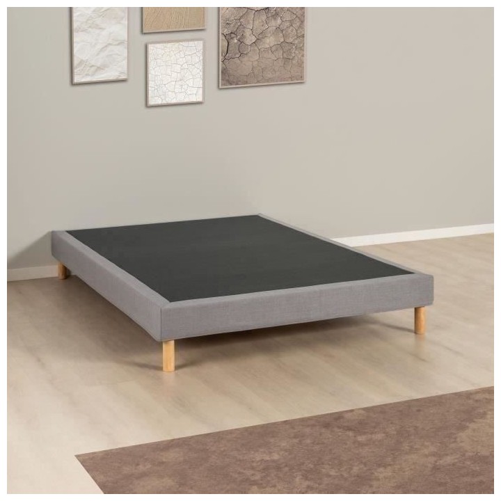 Sommier tapissier - 140x190 cm - Gris clair - Kit - DEKO DREAM Eazyx