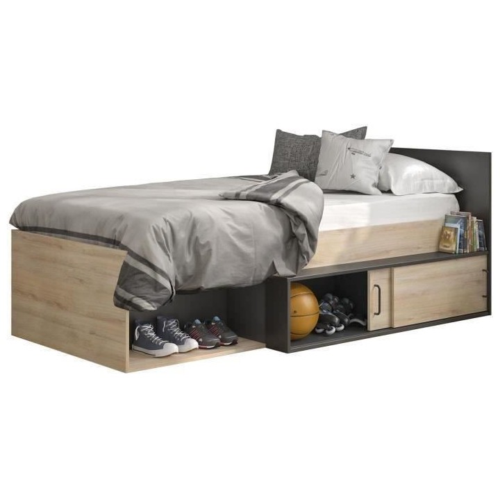 GAMI Erquy Lit enfant avec rangement - Décor Chene Kronberg clair et