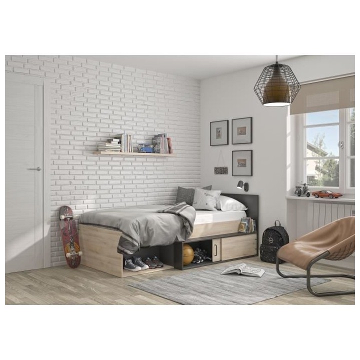 GAMI Erquy Lit enfant avec rangement - Décor Chene Kronberg clair et