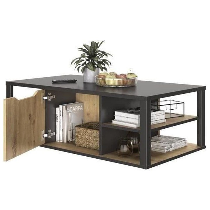 GAMI Table basse bar- Décor Noir et chene Artisan - L 110 x H 38 x P