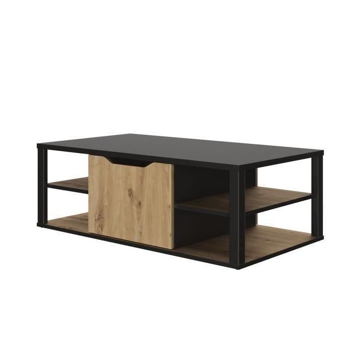 GAMI Table basse bar- Décor Noir et chene Artisan - L 110 x H 38 x P