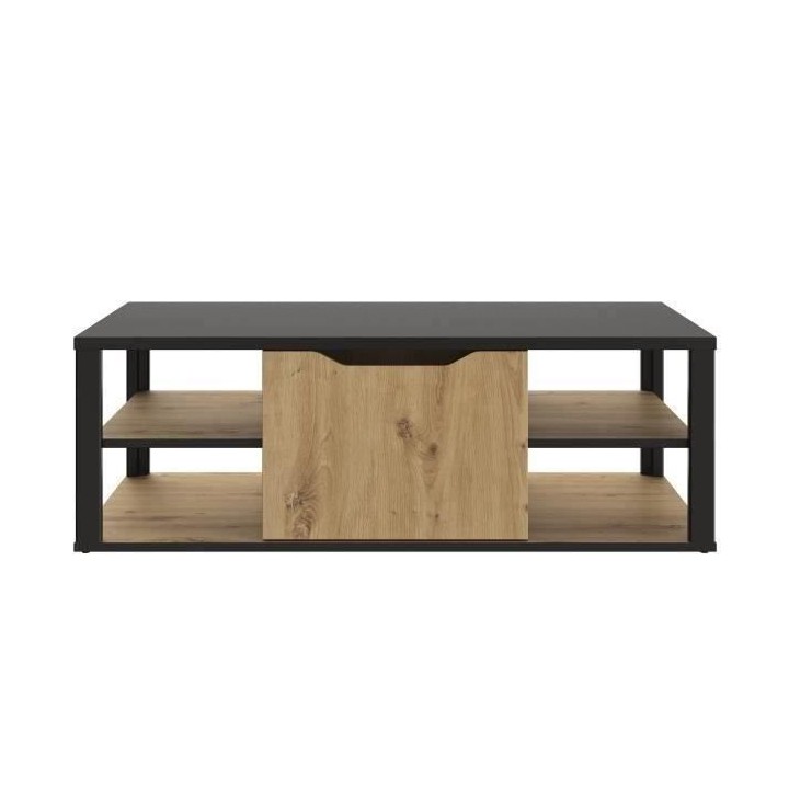 GAMI Table basse bar- Décor Noir et chene Artisan - L 110 x H 38 x P