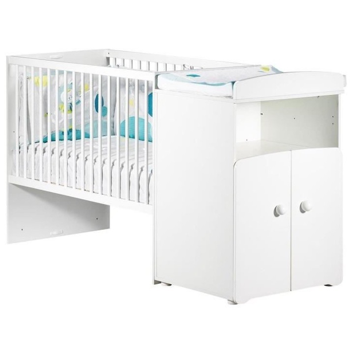 Lit bébé combiné évolutif - BABY PRICE - Basic - Blanc - Bouton co