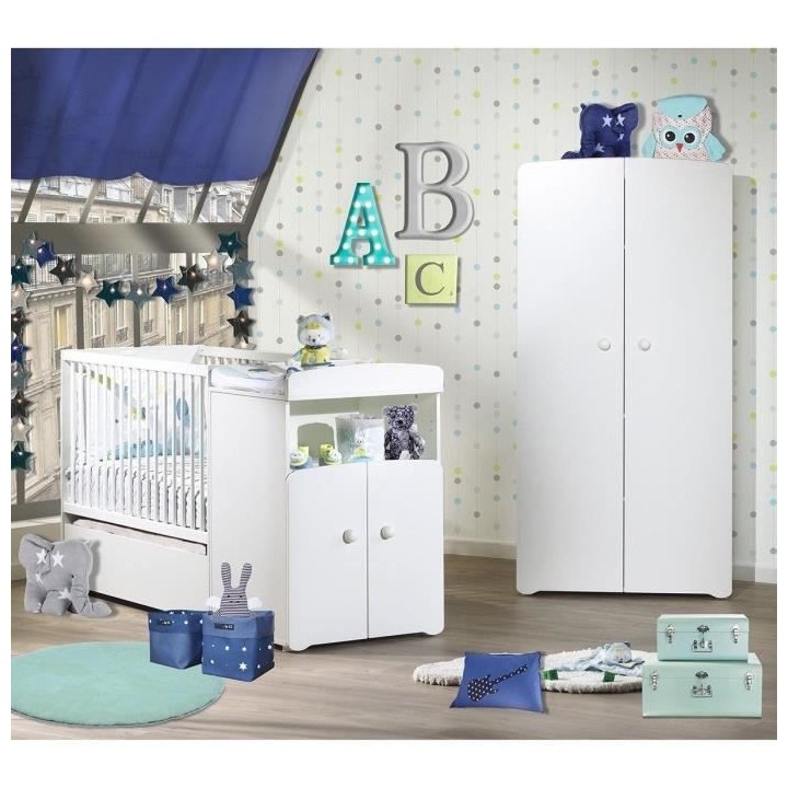 Lit bébé combiné évolutif - BABY PRICE - Basic - Blanc - Bouton co