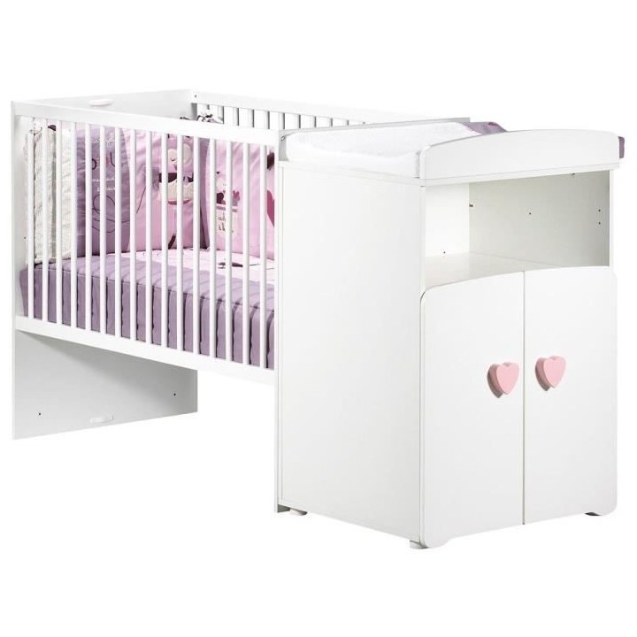 Lit bébé combiné évolutif - BABY PRICE - Basic - Blanc - Bouton co