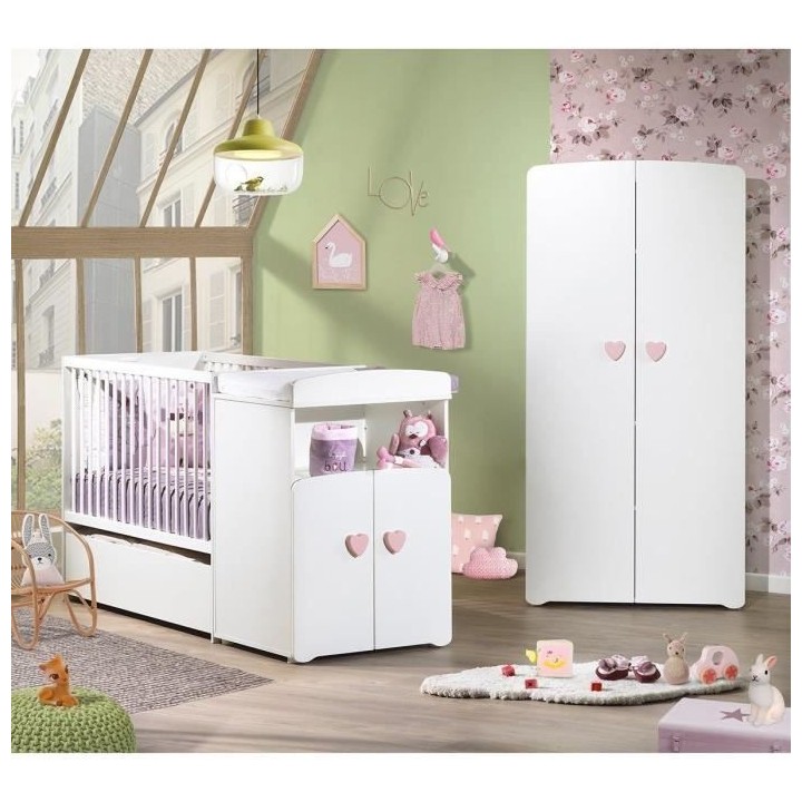 Lit bébé combiné évolutif - BABY PRICE - Basic - Blanc - Bouton co
