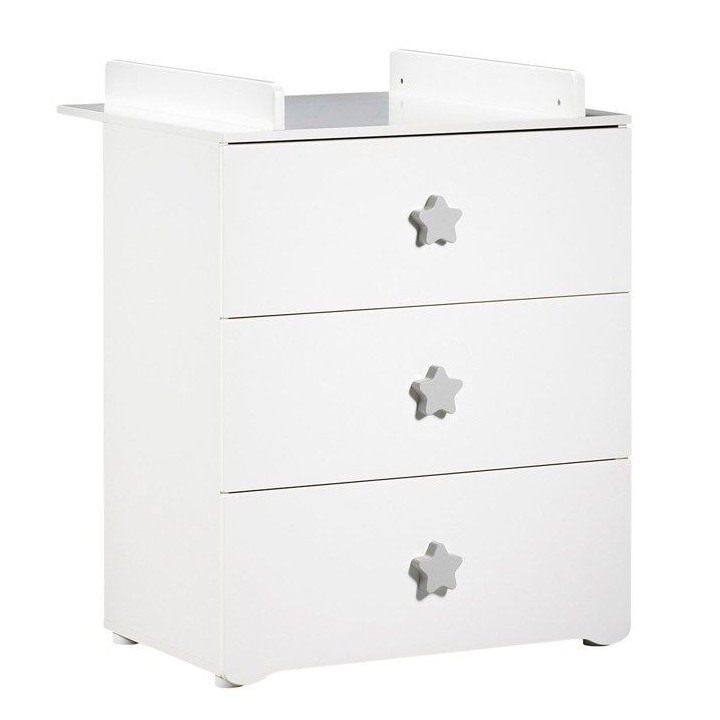 Commode a langer - Babyprice - Basic - 3 tiroirs - Blanche - Boutons