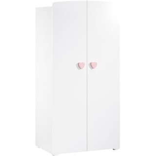 Armoire bébé Basic - MDF - Blanc - 2 portes - Bouton coeur rose - 85