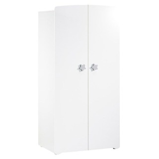 Armoire bébé Basic - Blanche - Boutons étoiles grises - 2 portes -