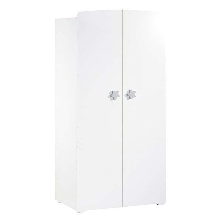 Armoire bébé Basic - Blanche - Boutons étoiles grises - 2 portes -