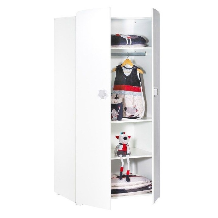 Armoire bébé Basic - Blanche - Boutons étoiles grises - 2 portes -