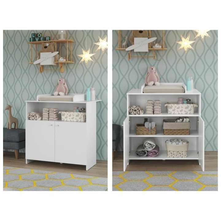 Chambre bébé Trio : Lit 70 x 140 cm + Commode a langer + Armoire NIK