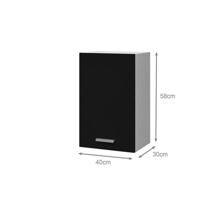 Meuble haut de cuisine 40cm Noir Mat - Porte - Dimensions 40cm x 30cm