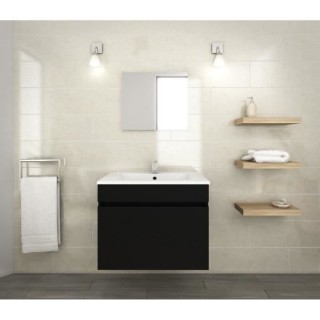 LUNA Ensemble salle de bain simple vasque L 60 cm - Noir mat