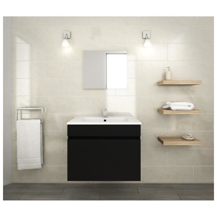 LUNA Ensemble salle de bain simple vasque L 60 cm - Noir mat