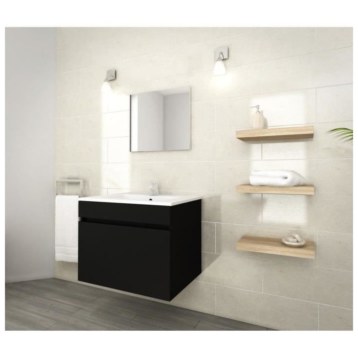 LUNA Ensemble salle de bain simple vasque L 60 cm - Noir mat