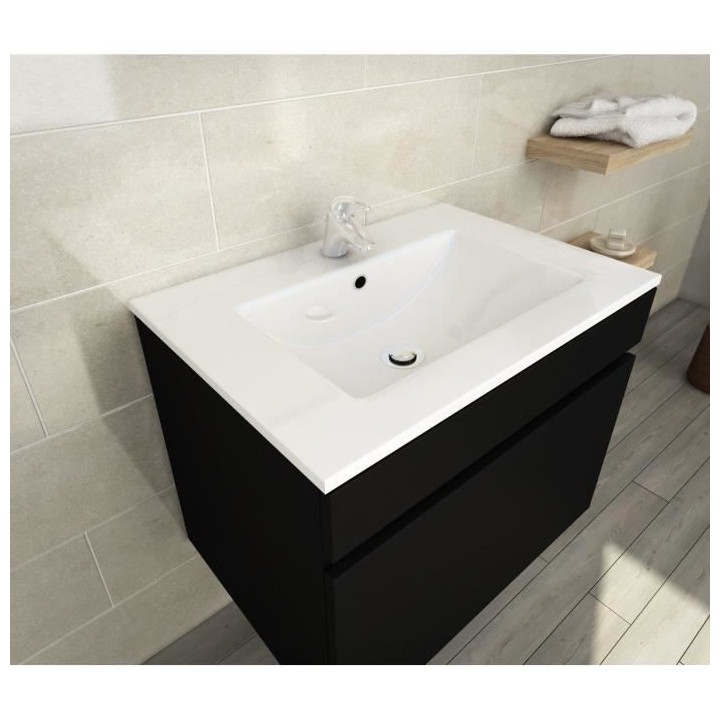 LUNA Ensemble salle de bain simple vasque L 60 cm - Noir mat