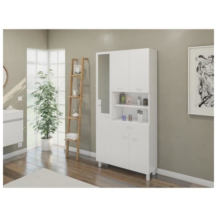 ESSENTIEL - Colonne de salle de bain 5 portes - Blanc - L 88,8 cm