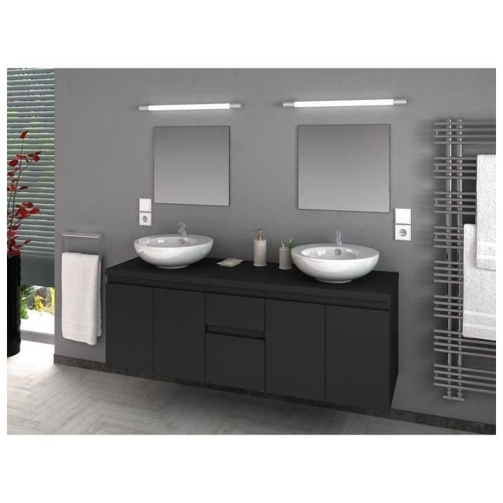 CINA Ensemble salle de bain double vasque L 150 cm - Gris mat