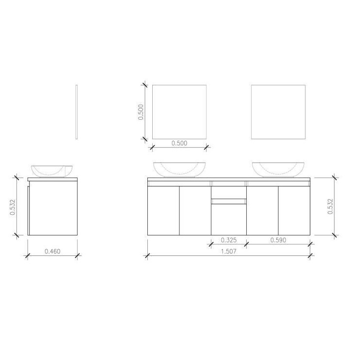 CINA Ensemble salle de bain double vasque L 150 cm - Gris mat