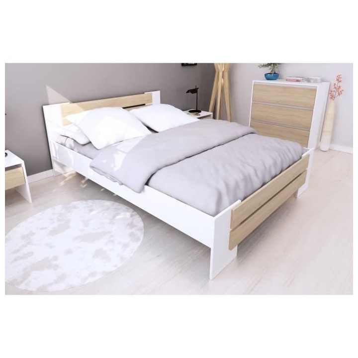 MAO Chambre adulte complete - Contemporain - Blanc mat et décor chene