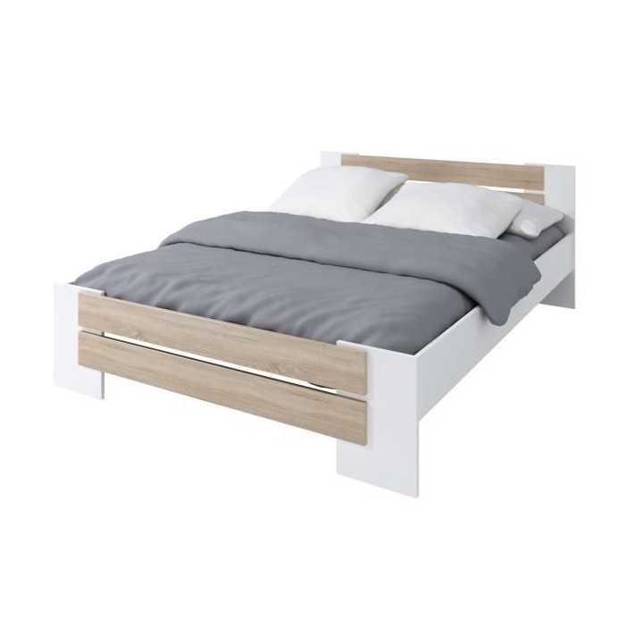 MAO Chambre adulte complete - Contemporain - Blanc mat et décor chene