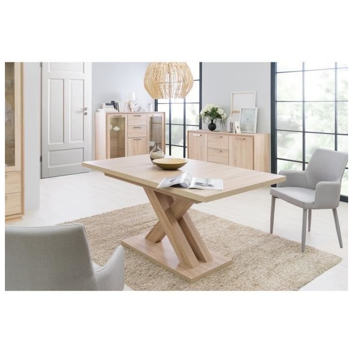 Table extensible mélaminé contemporaine pieds central en croix L 160