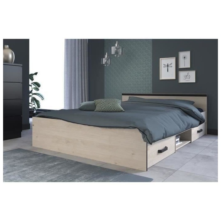 PARISOT ZODIAC Lit adulte industriel - 140 x 190 cm - Décor chene et